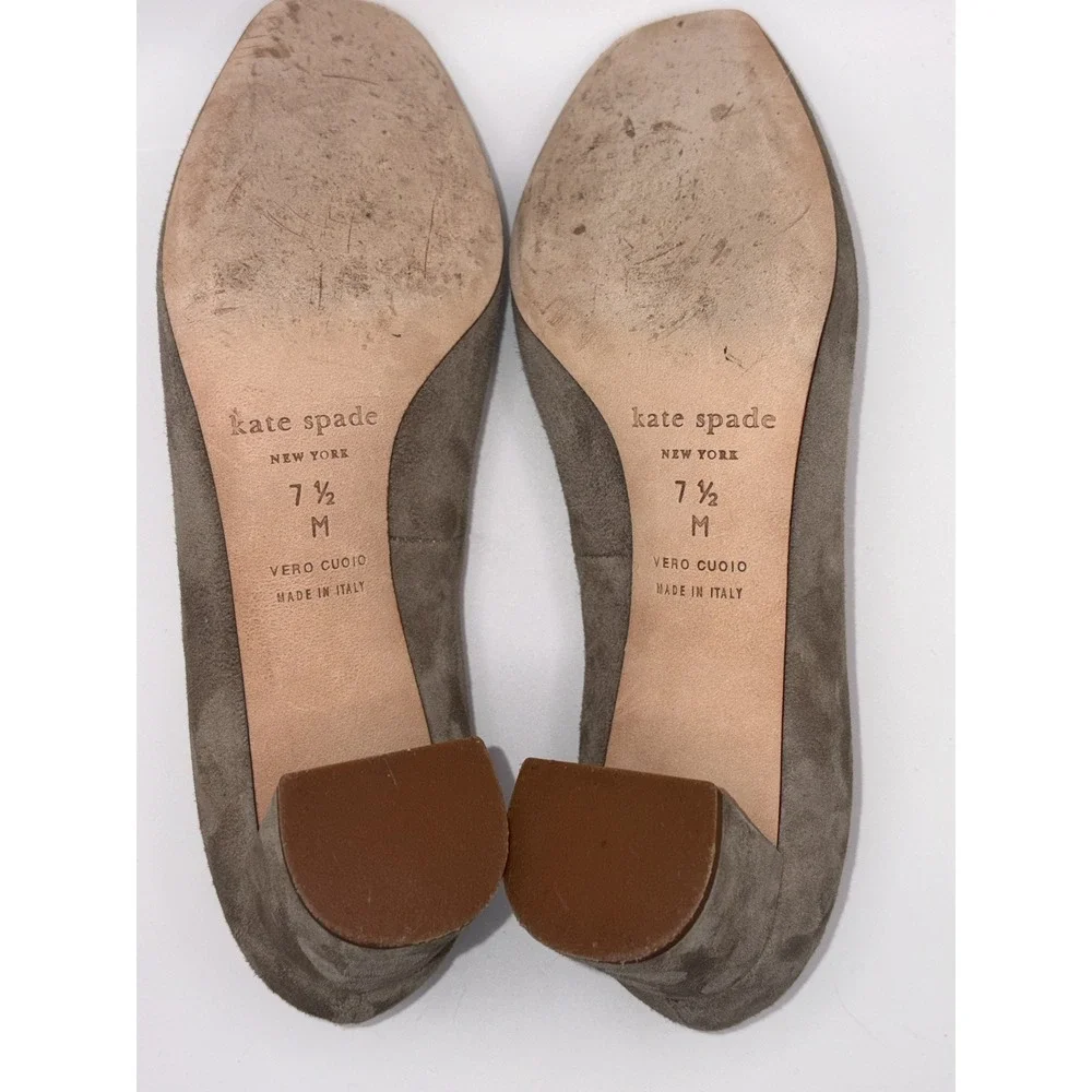 Kate Spade New York Taupe Suede Block Heel Square Toe Pumps Made in Italy 7.5 M